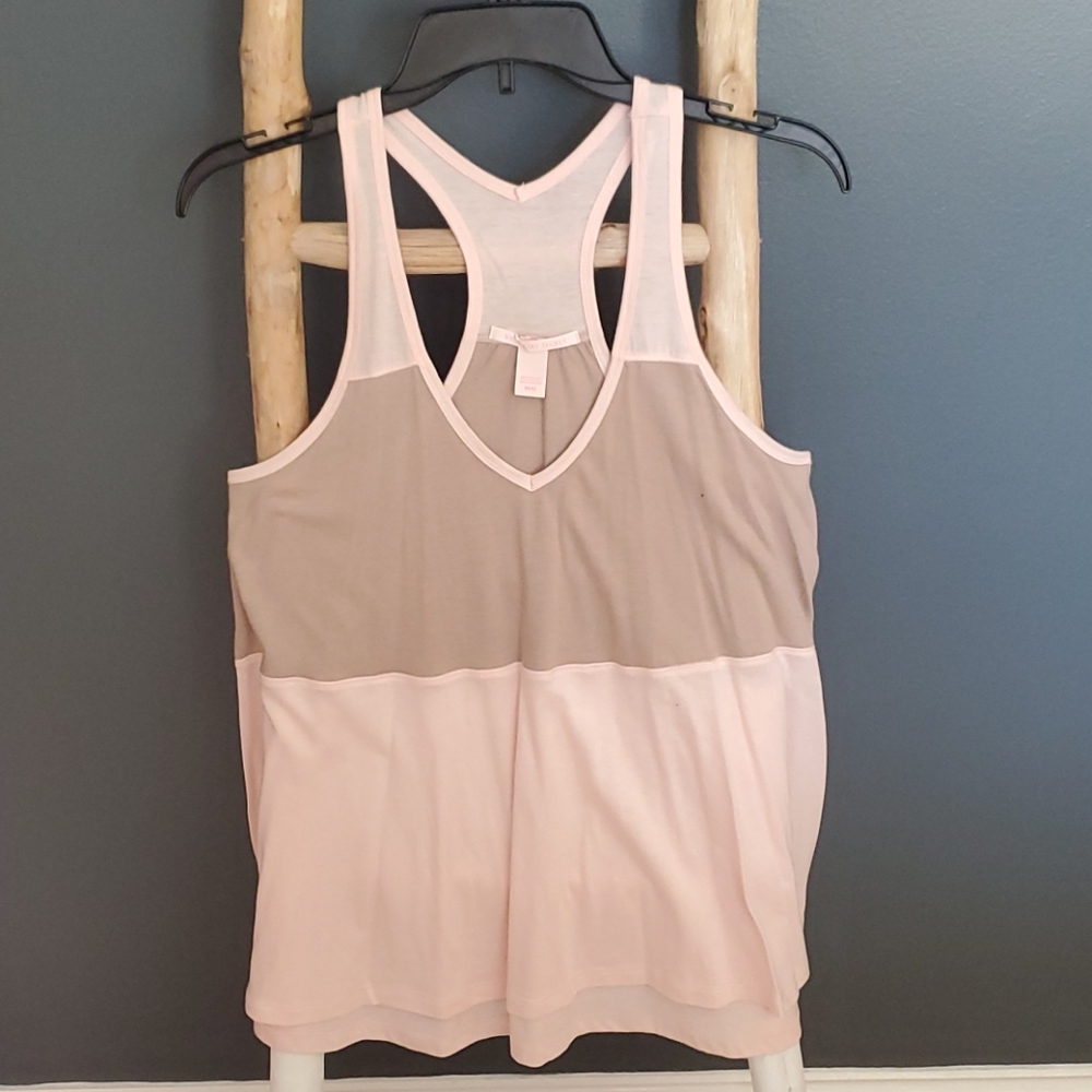 Victoria's Secret pink & beige sleeveless top Color-blocked V-neck & mesh Medium